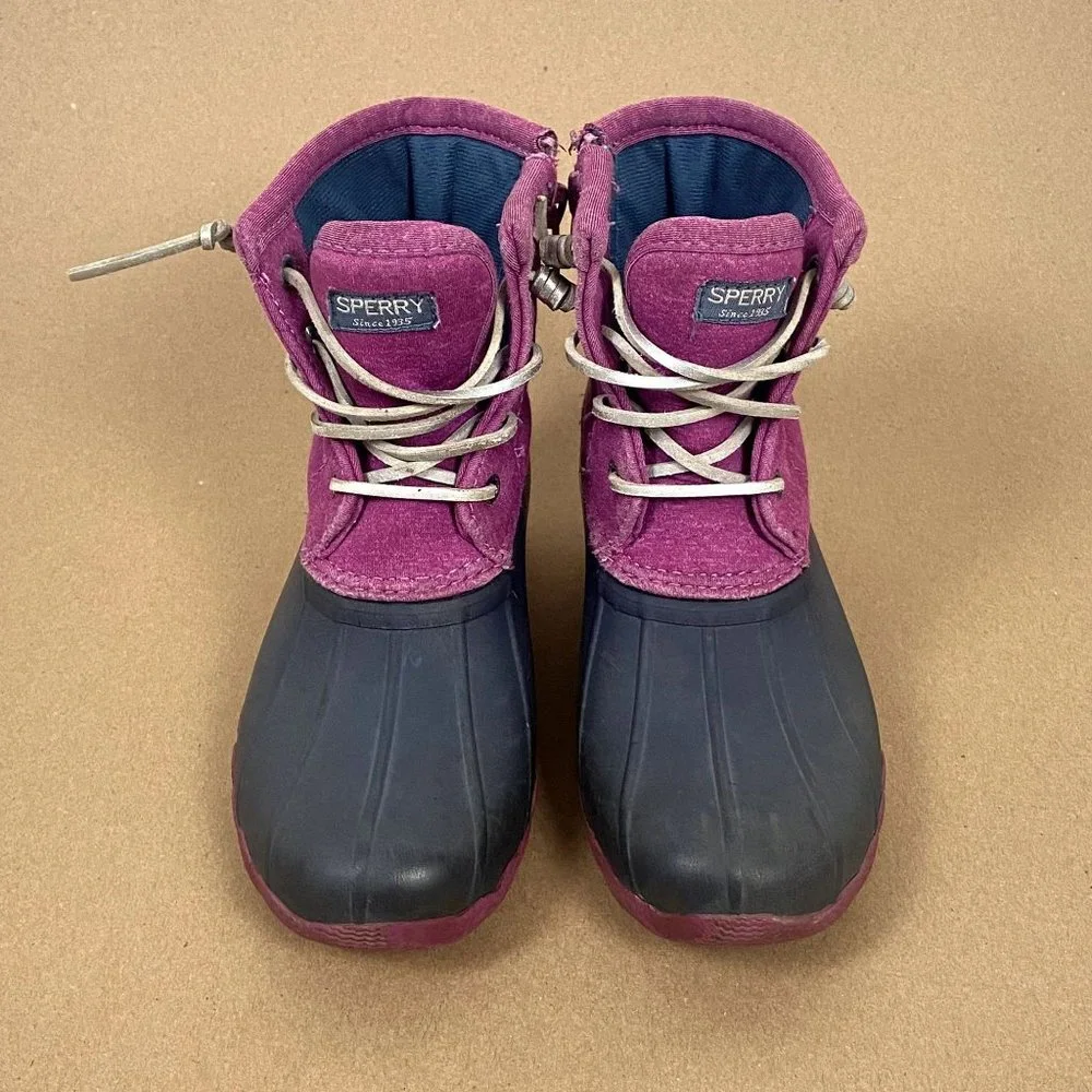 Sperry Saltwater Duck Boot Girls Size 1 Pink Black Lace Up - Picture 2 of 9